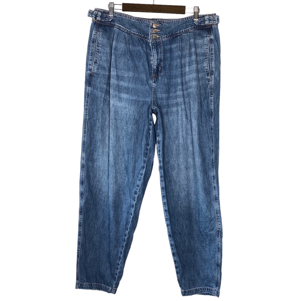 AE Relaxed Mom Jean Pleated Tapered Leg Three Button and Zip Fly Jean